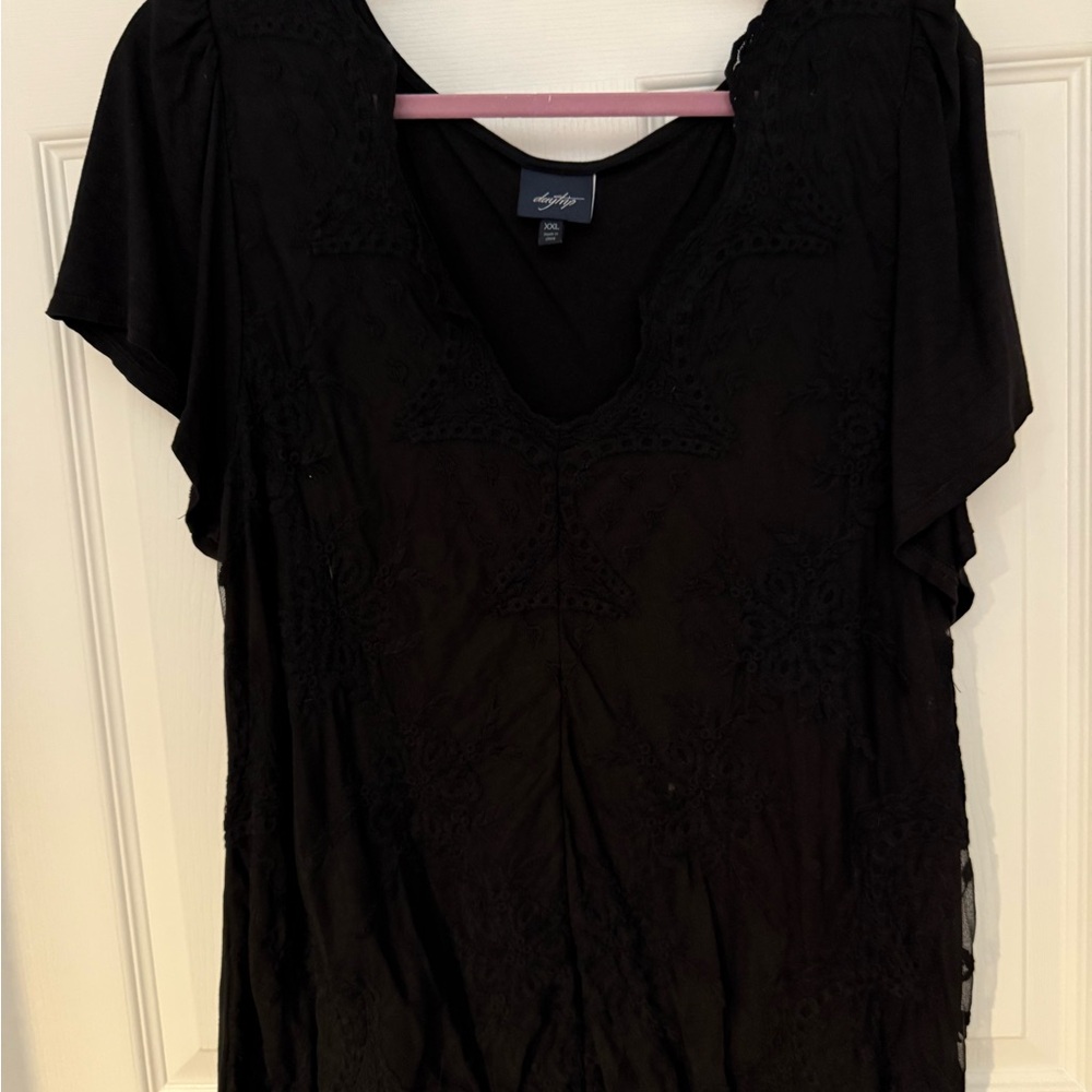 Daytrip Black Blouse with Intricate Patterns